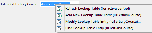 right mouse menu (Intended Tertiary Course)