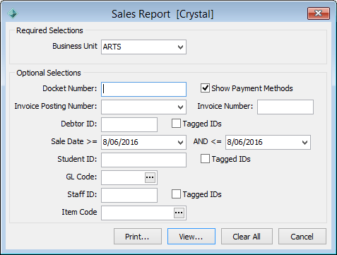 Sales Report (report selections)