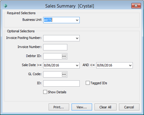 Sales Summary (report selections)