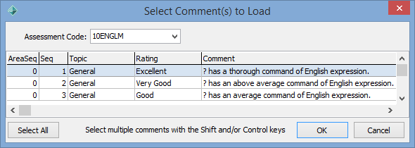 Select Comment(s) to Load window