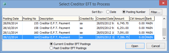 Select Creditor EFT to Process