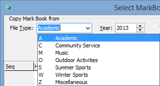 Select MarkBook to Load window (File Type)