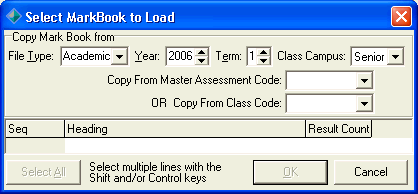 Select MarkBook to Load window