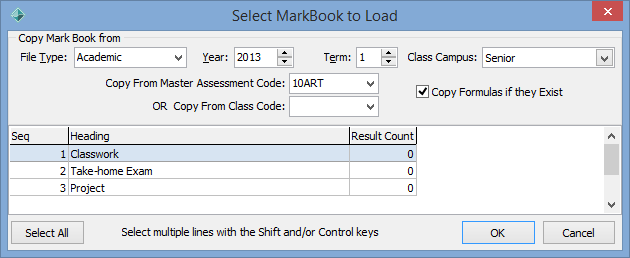 Select MarkBook to Load window