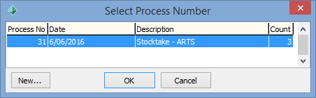Select Process Number (item stocktake)