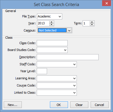 Set Class Search Criteria