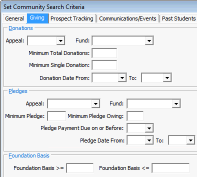 Set Community Search Criteria - Giving tab (cut down)