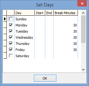 Set Days window