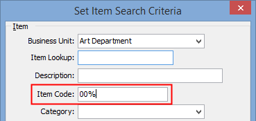 Set Item Search Criteria (highlight Item Code, Item Code partial search)