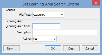 Set Learning Area Search Criteria