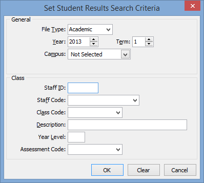 Set Student Results Search Criteria