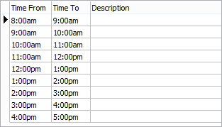 Default grid for Staff Schedule Maintenance - Definition tab