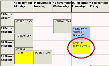 Staff Schedule Maintenance - Schedule tab (scheduling a meeting with a group)