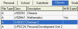 Staff Maintenance - Classes tab (grid area fields)