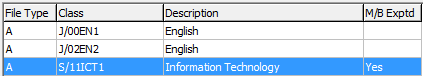 Staff Maintenance - Classes tab (grid area)