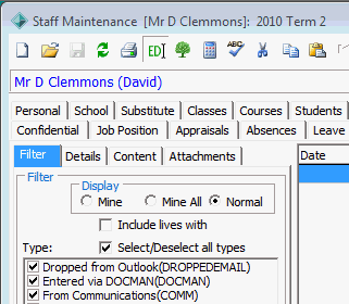 Staff Maintenance - Correspondence tab (cut down)