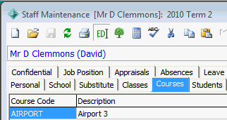 Staff Maintenance - Courses tab (cut down)