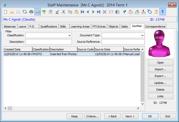 Staff Maintenance - DocMan tab