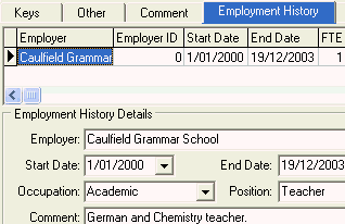 Staff Maintenance - Employment History tab (cut down)