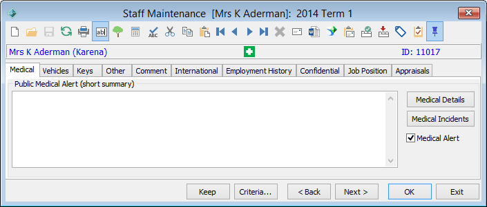 Staff Maintenance - Medical tab
