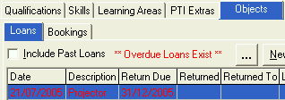 Staff Maintenance - Objects tab - Loans sub-tab (cut down)