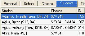 Staff Maintenance - Students tab (grid area fields)