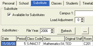 Staff Maintenance - Substitute tab (cut down)