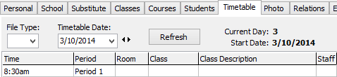 Staff Maintenance - Timetable tab (cut down)