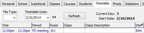 Staff Maintenance - Timetable tab (cut down)