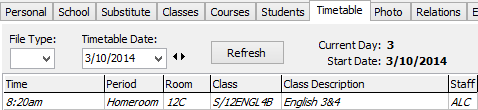 Staff Maintenance - Timetable tab (cut down)