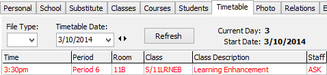 Staff Maintenance - Timetable tab (cut down)