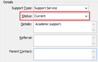 Status field highlighted (Services tab)