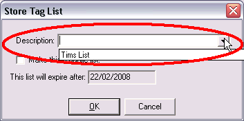 Store Tag List window