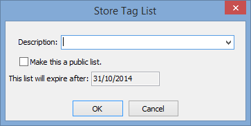 Store Tag List window