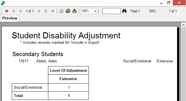 Student Disability Adjustment Crystal report example