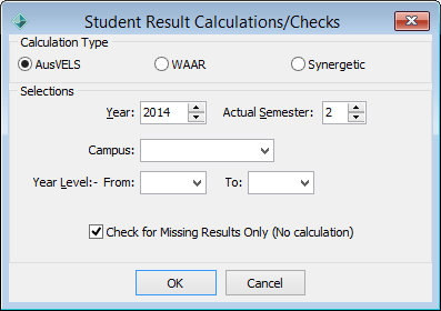 Student Result Calculations Checks window