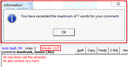 Student Results Maintenance (CommentWords example)