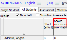 Student Results Maintenance - All Students tab (Abbrev Heading example)