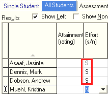 Student Results Maintenance - All Students tab (DefaultValue example)