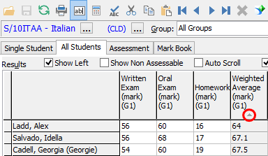 Student Results Maintenance - All Students tab (Highlighted Weighted Average, sorted)