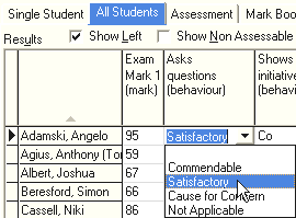 Student Results Maintenance - All Students tab (luReportResultTypeMaskExpanded)