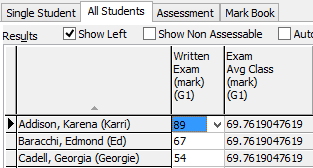 Student Results Maintenance - All Students tab (@sfAverageClass)