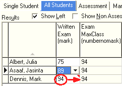 Student Results Maintenance - All Students tab (sfMaxClass)