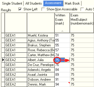 Student Results Maintenance - All Students tab (sfMedianSubject)
