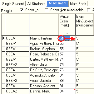 Student Results Maintenance - All Students tab (sfMinSubject)