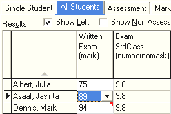 Student Results Maintenance - All Students tab (sfStdDevClass)
