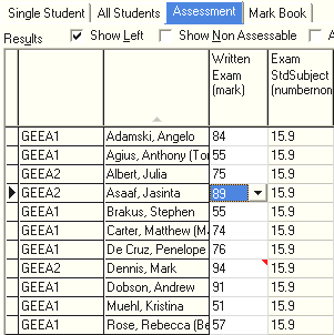 Student Results Maintenance - All Students tab (sfStdDevSubject)