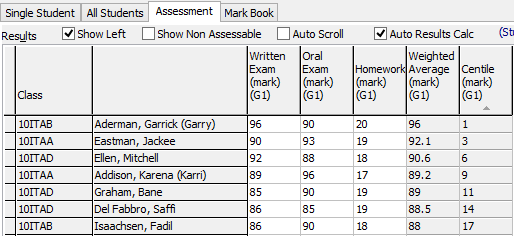 Student Results Maintenance - Assessment tab (@sfCentileSubjectHighLow)