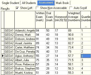 Student Results Maintenance - Assessment tab (@sfQuartileSubjectHighLow)