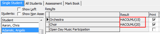 Student Results maintenance - Single student (points awarded, awards example)